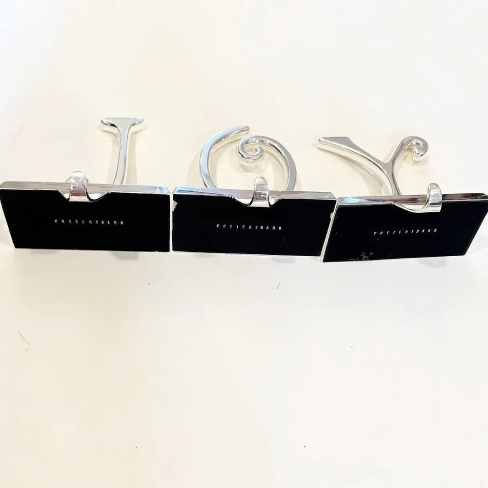 Pottery Barn Christmas Stocking Holders JOY Spell Out Silver